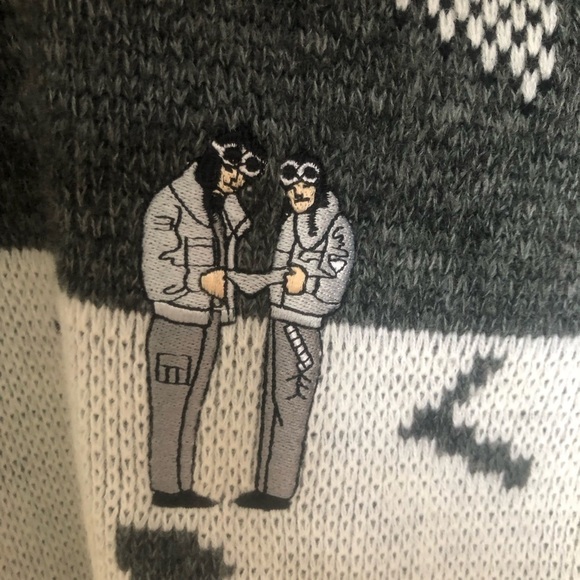 Vintage Shawl Collar Wool Blend Loose Fit Sweater Geometric Pattern Medium - Picture 6 of 11